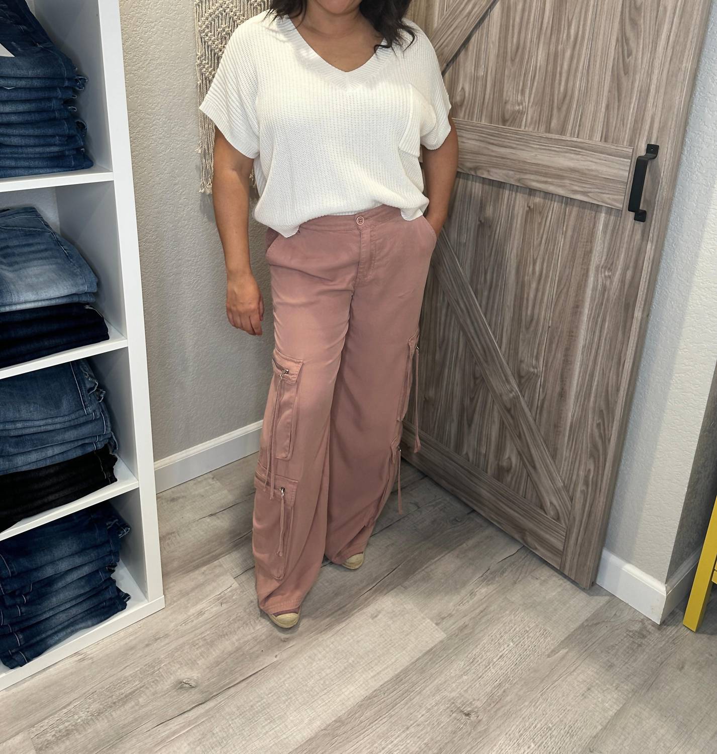 Risen - Jeans High Rise Wide Leg Tencel Multi Pocket Cargo Pants - clothing - flare - jeans