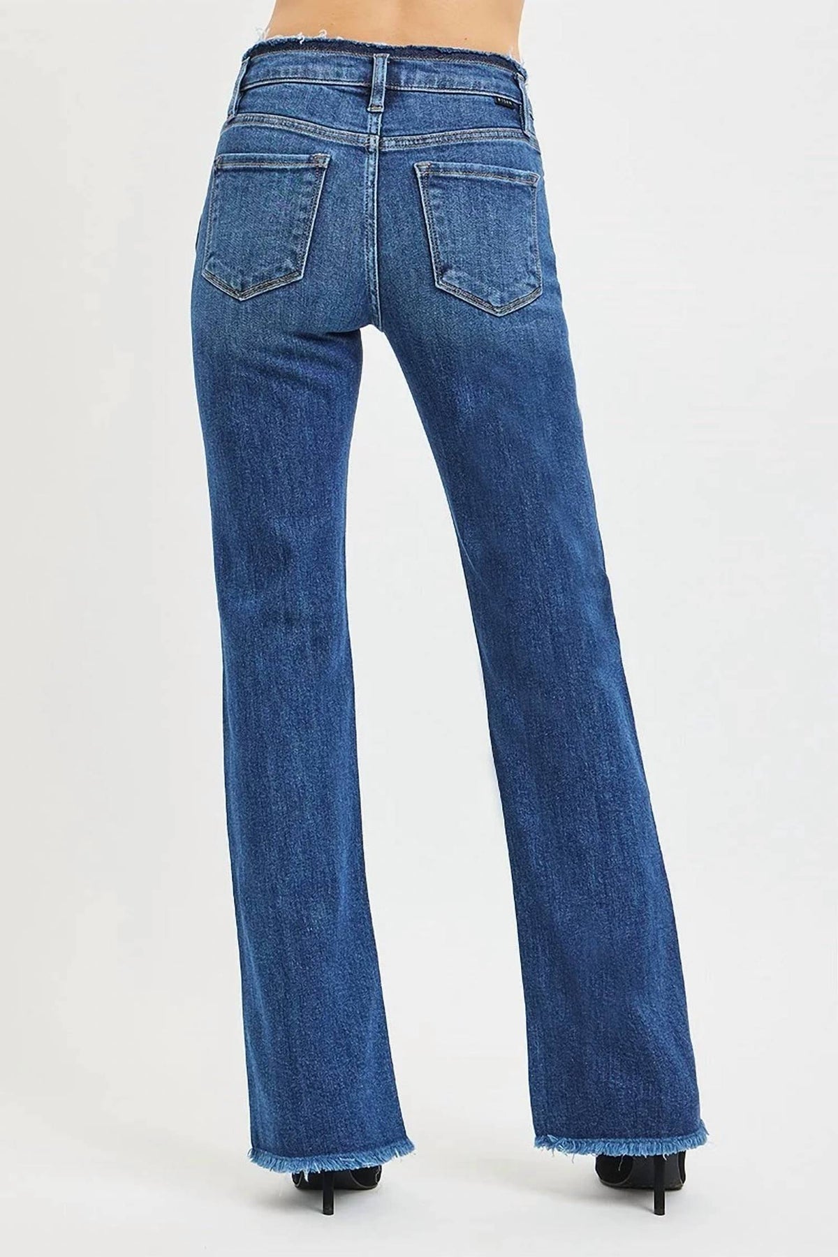 Risen - Mid Rise Bootcut Frayed Stretchy Jeans