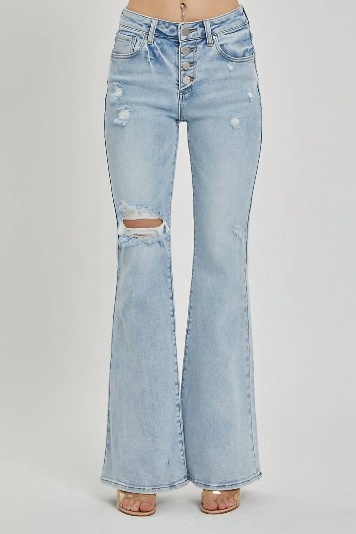 Risen - Mid Rise Button Down Flare Jeans