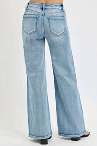 Risen - Mid Rise Wide Leg Jeans With Front Patch Pockets