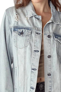 Risen - Relaxed Vintage Distressed Denim Jacket - blue - clothing - cotton