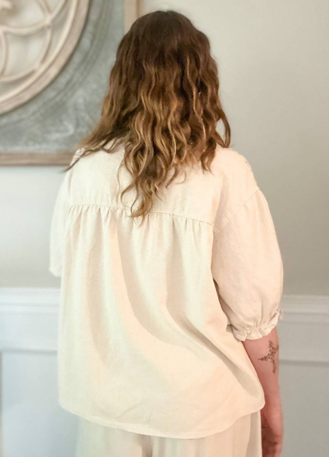 Risen - Short Ruffle Sleeve Button Down Top