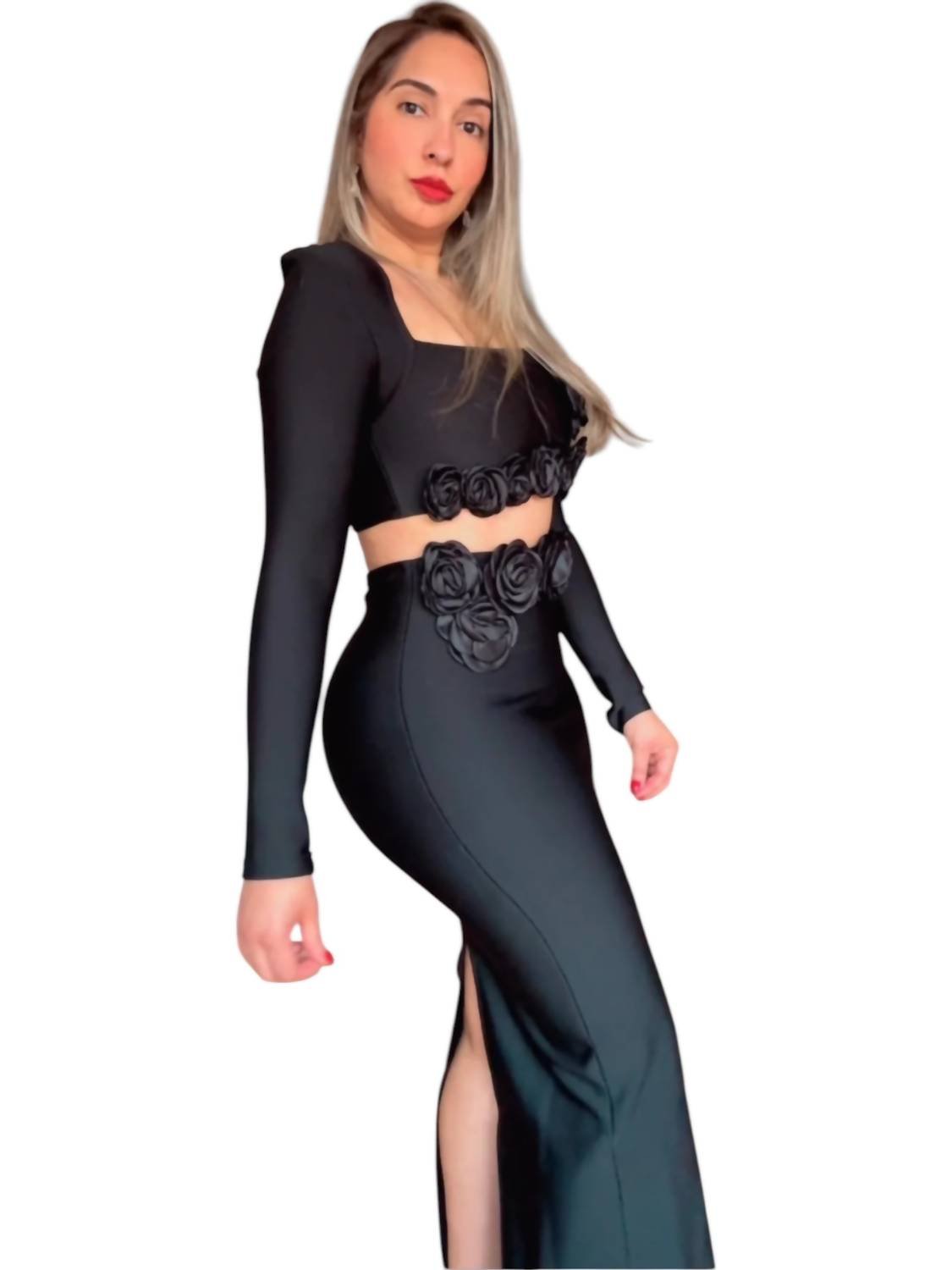 Rivir - 3d Rosette Applique Set - black - clothing - crop - tops