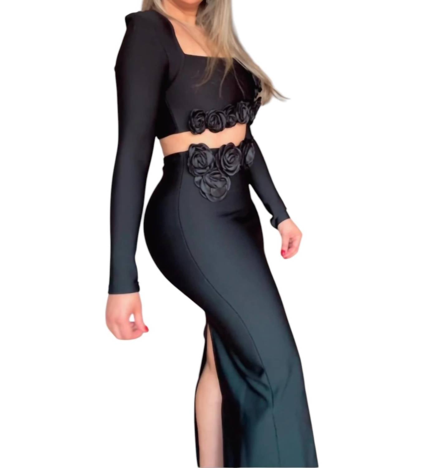 Rivir - 3d Rosette Applique Set - black - clothing - crop - tops