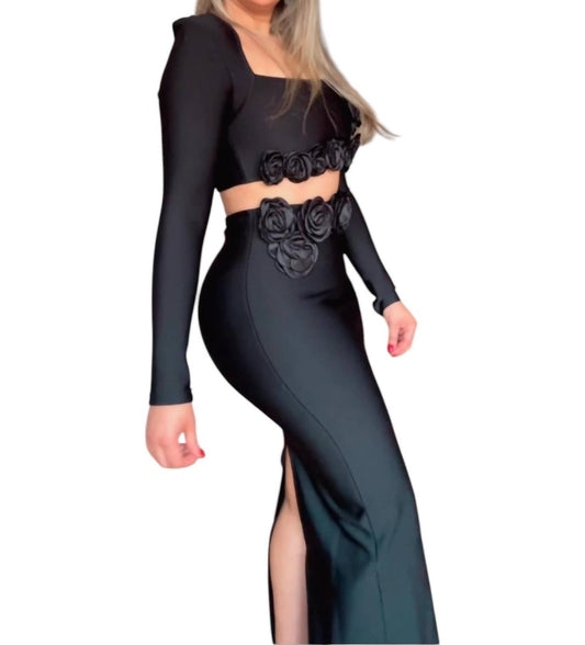 Rivir - 3d Rosette Applique Set - black - clothing - crop - tops