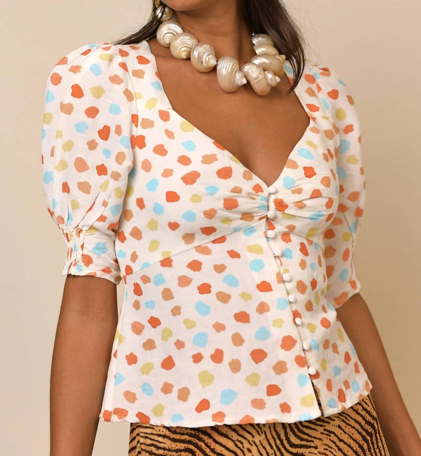 Rixo - Palma Top - blouses - clothing - linen - blend