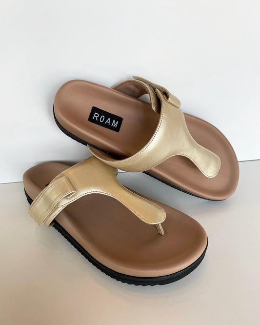 Roam - Women's The T Strap Slide - gold - sandals - shoes