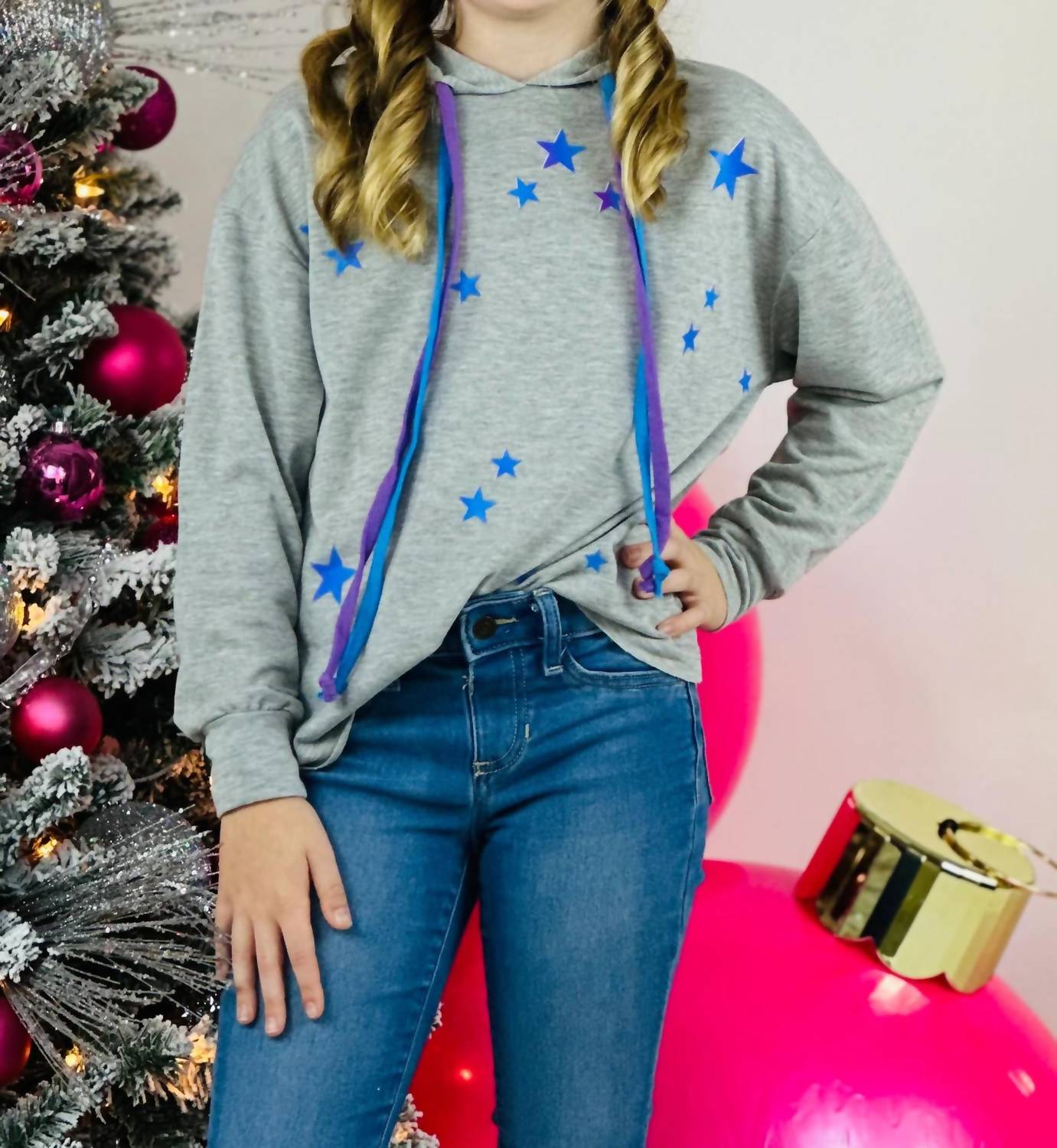 Rock Candy - Girl's Ombré Star Hoodie - clothing - graphic - grey
