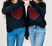 Rock Candy - Girl's Sequin Heart Long Sleeve Tee - black - clothing - graphic