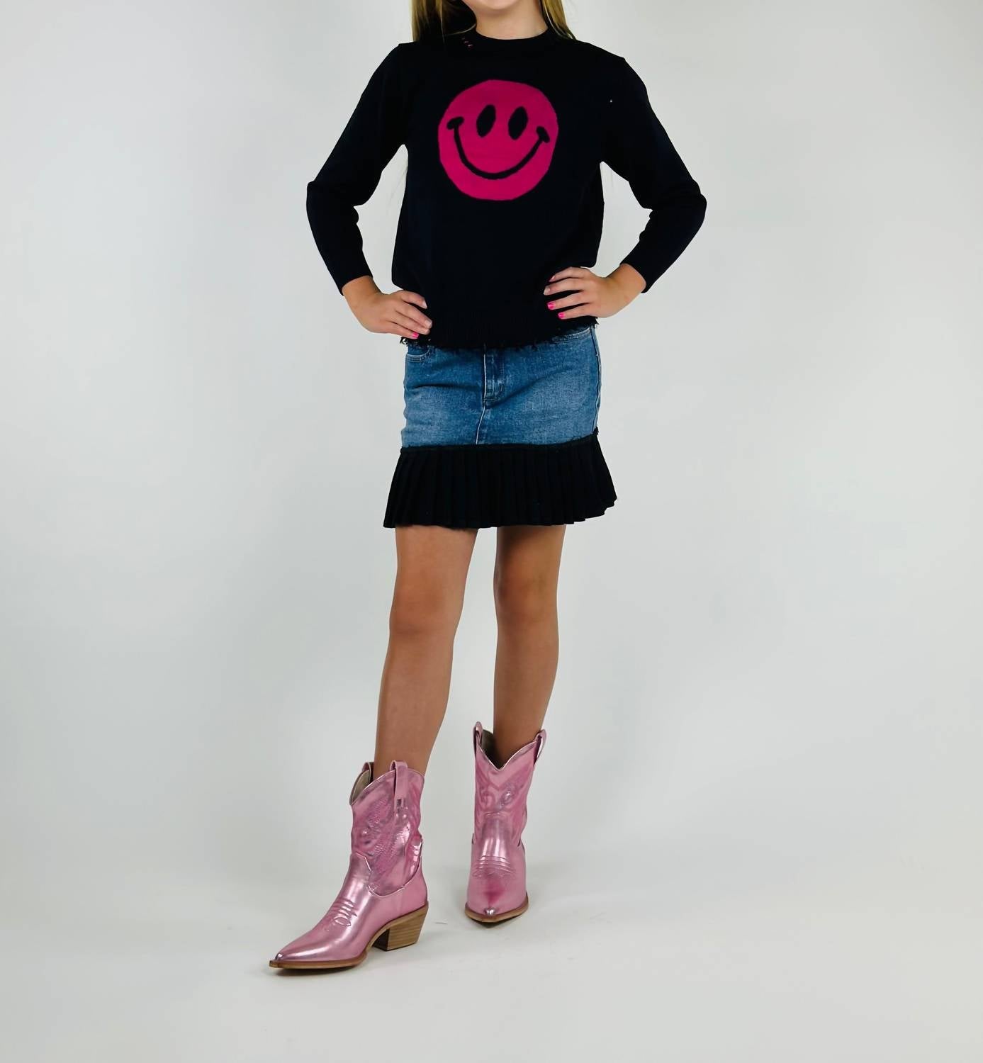 Rock Candy - Girl's Smiley Sweater - black - clothing - graphic