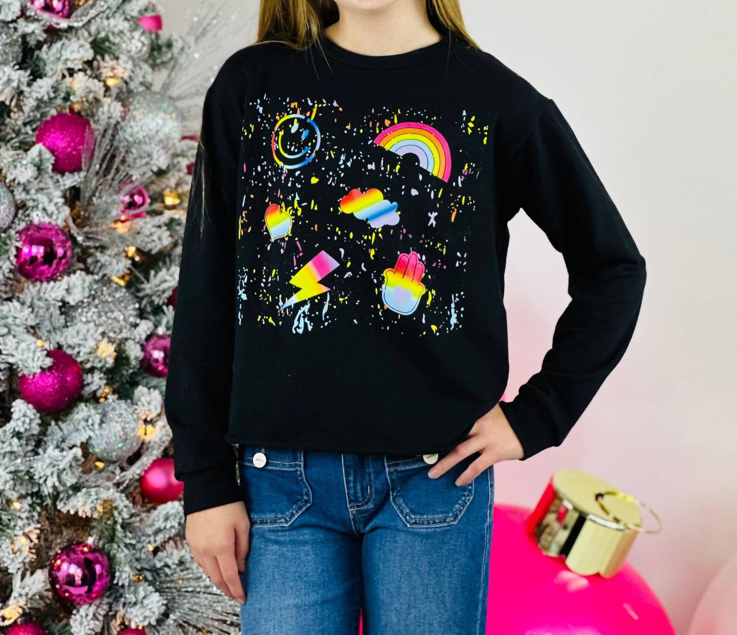 Rock Candy - Girl's Splatter Icon Sweatshirt - black - clothing - graphic
