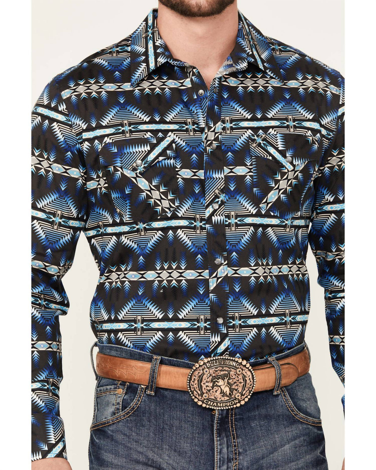 Rock & Roll Denim - Modern Fit Aztec Woven Snap Shirt