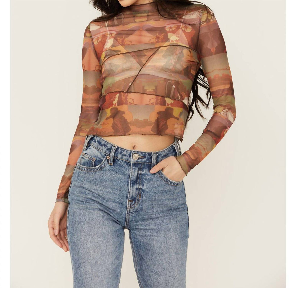 Rock & Roll Denim - Scenic Mesh Long Sleeve Top