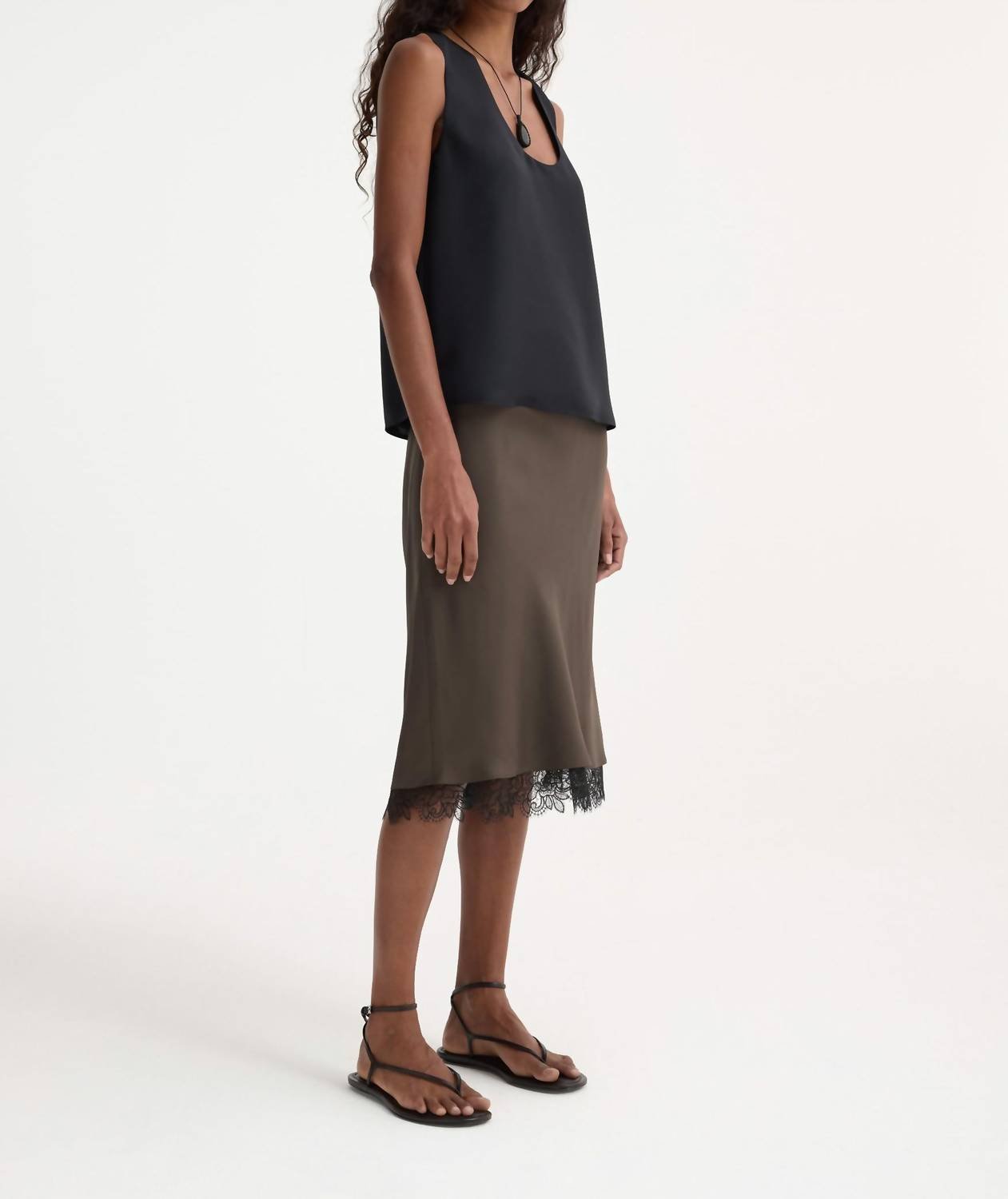 Rohe - Lace - trimmed Silk Skirt - brown - clothing - knee - length - skirts