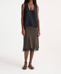 Rohe - Lace - trimmed Silk Skirt - brown - clothing - knee - length - skirts