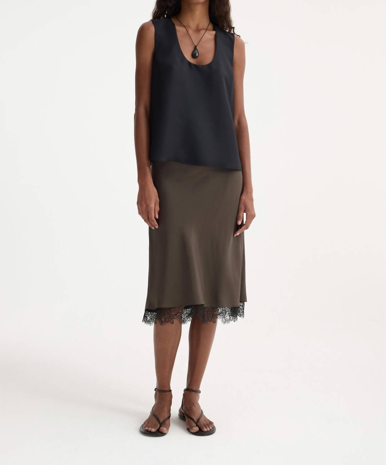 Rohe - Lace - trimmed Silk Skirt - brown - clothing - knee - length - skirts