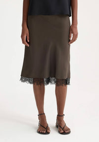 Rohe - Lace - trimmed Silk Skirt - brown - clothing - knee - length - skirts