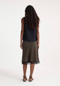 Rohe - Lace - trimmed Silk Skirt - brown - clothing - knee - length - skirts