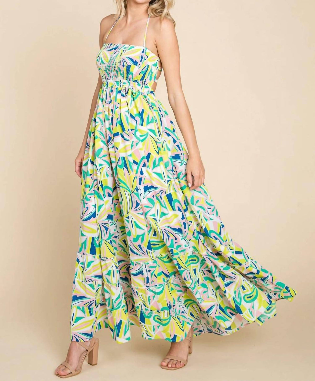 Rolypoly - Floral Halter Cami Sun Maxi Dress