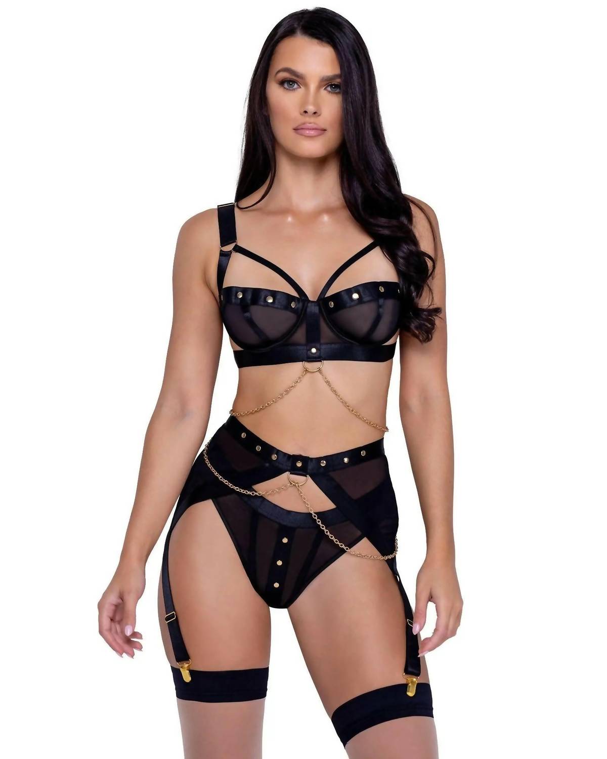 Roma Confidential - Studs And Kisses 3 Piece Set - black - bras - clothing