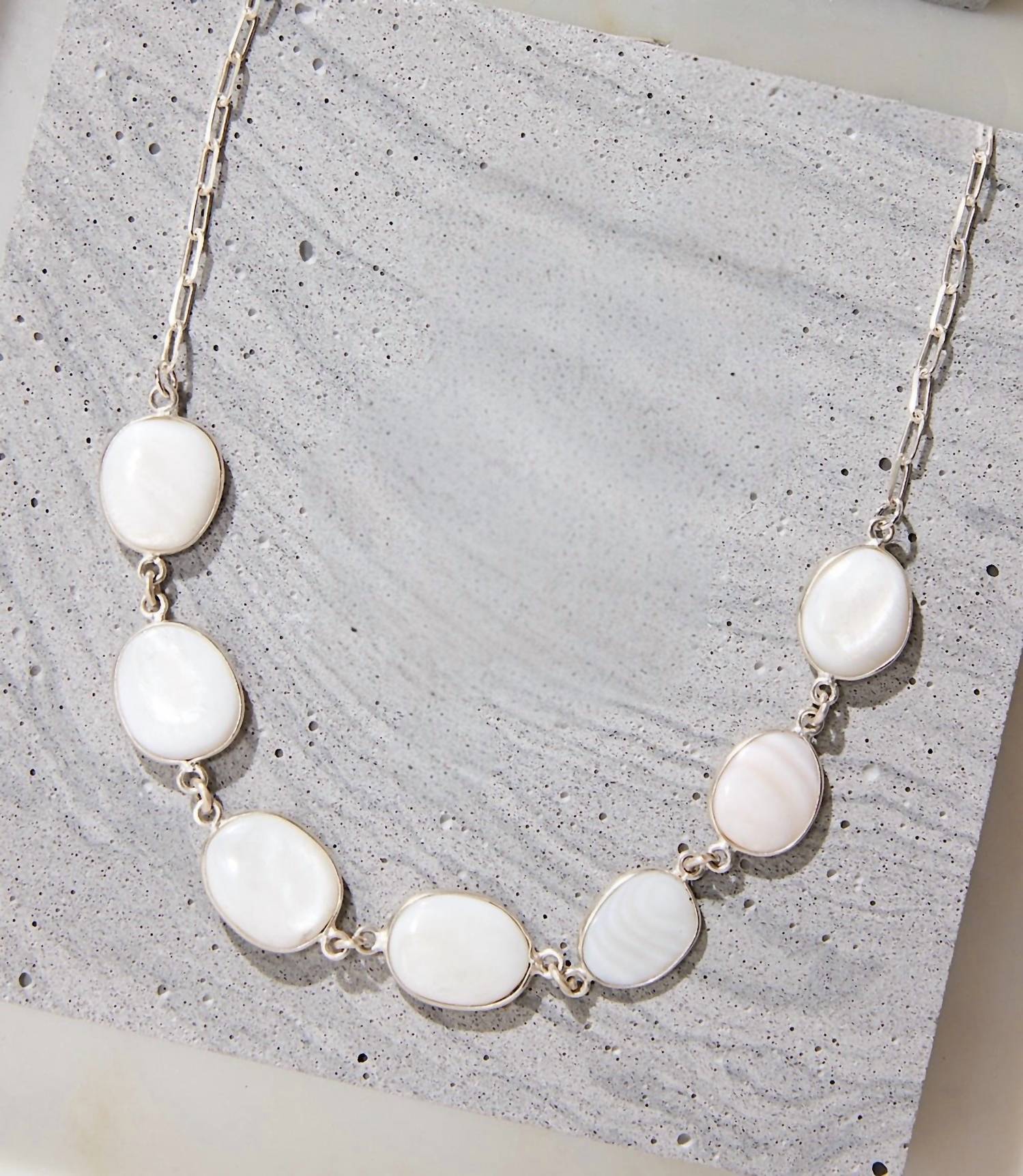 Ronda Smith - Mother Of Pearl Station Necklace - jewelry - necklaces - silver