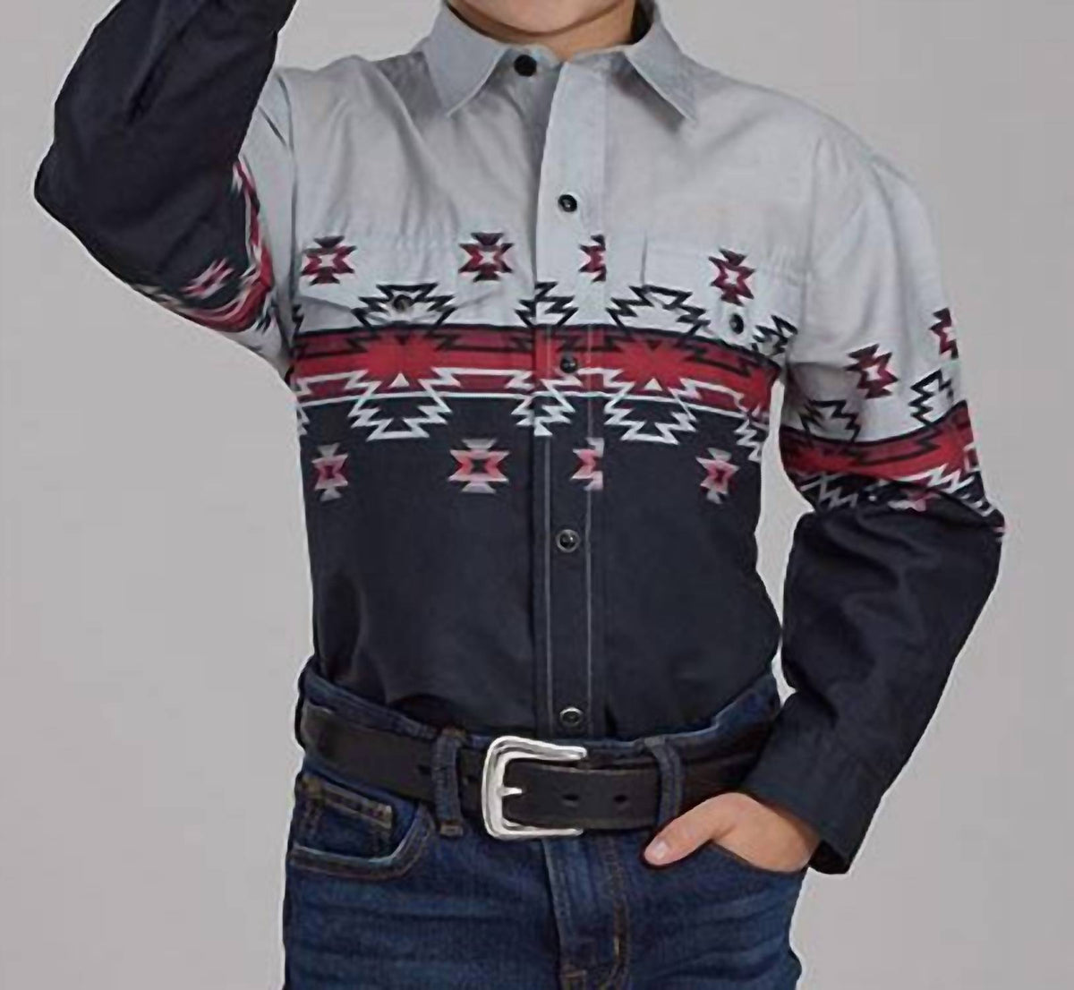 Roper - Boy's Long Sleeve Ombre Aztec Snap Shirt
