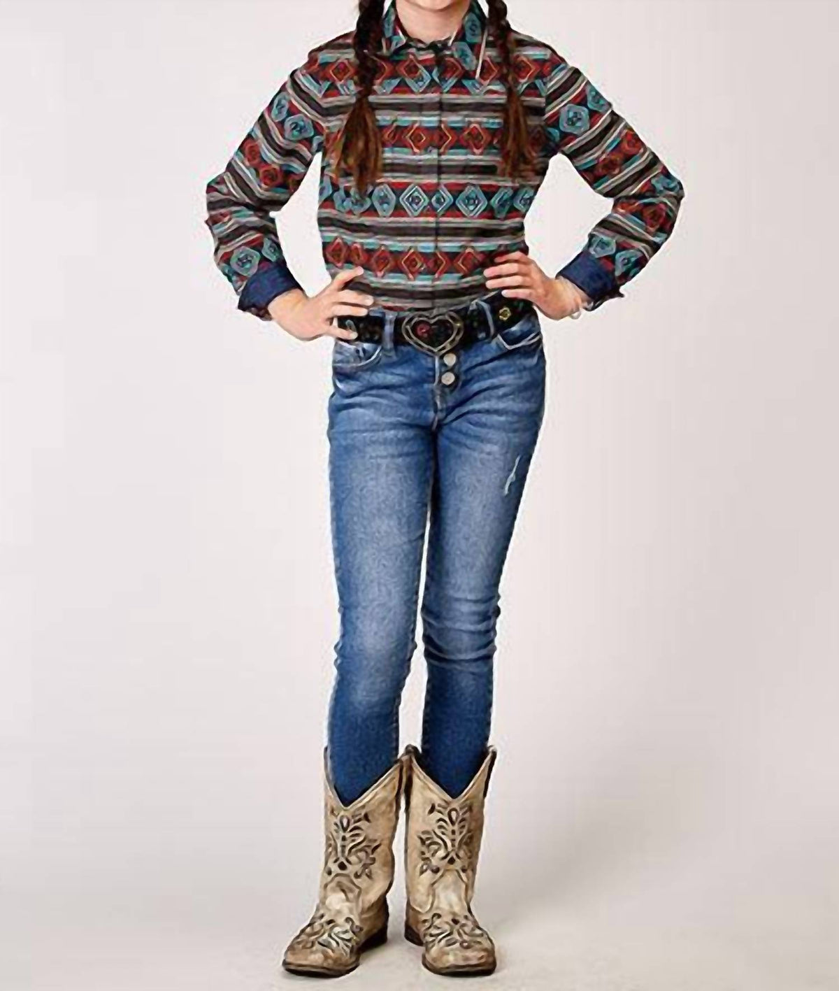 Roper - Girl's Horizontal Print Design Aztec Stripe Print Shirt