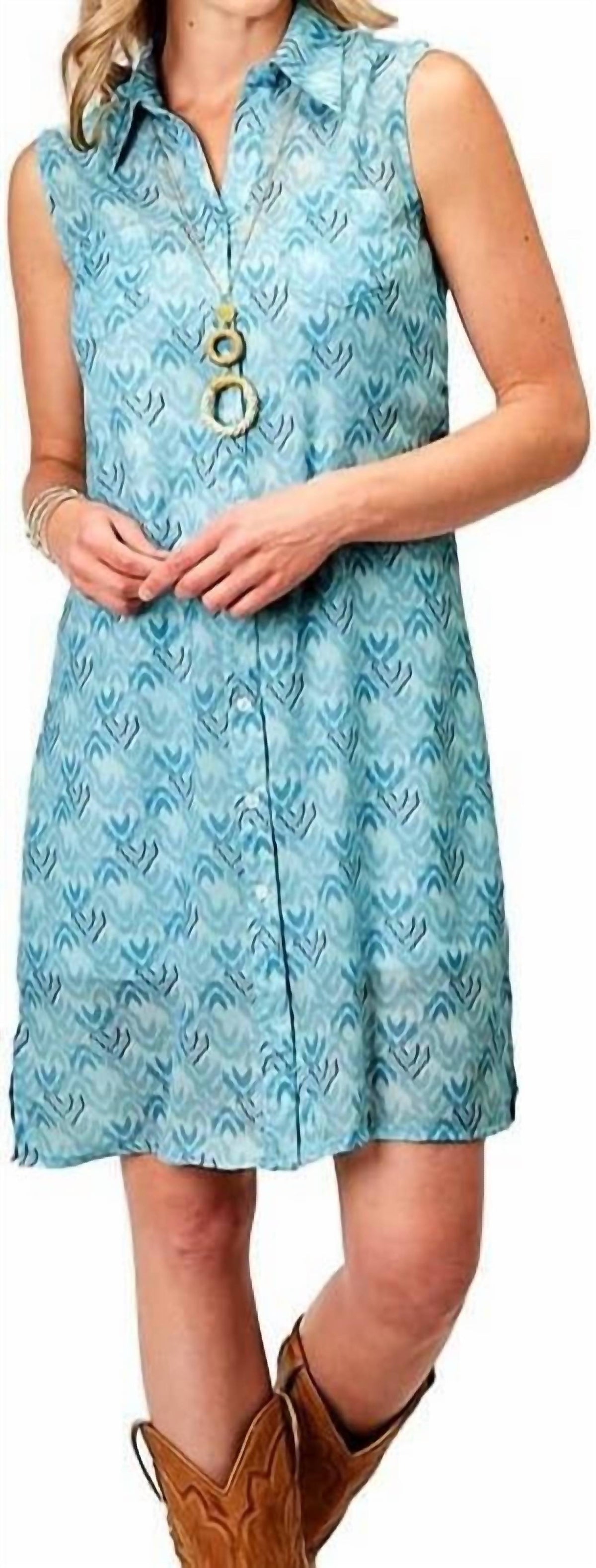 Roper - Ikat Chevron Print Poly Sleeveless Dress