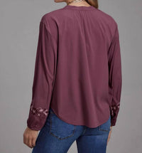 Roper - Long Sleeve Embroidered Wine Blouse - clothing - floral - purple