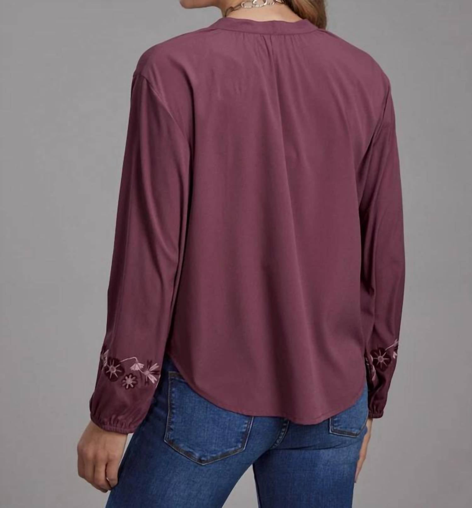 Roper - Long Sleeve Embroidered Wine Blouse - clothing - floral - purple