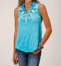 Roper - Poly Crepe Sleeveless Blouse With Embroidery Tank