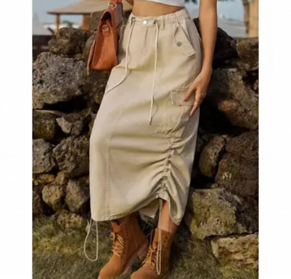 Rosa Clothing - Drawstring Elasticated Waistband Cargo Skirt