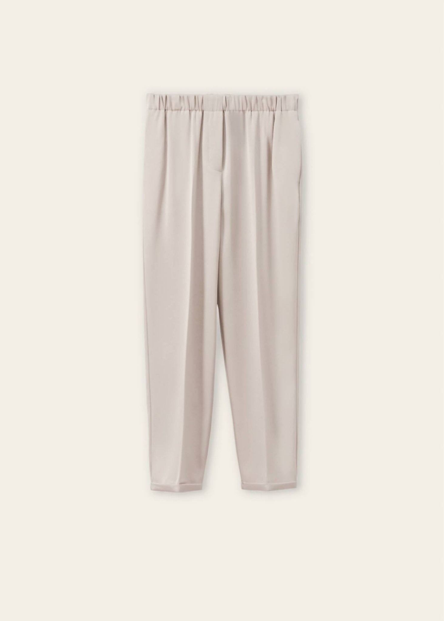Rosso35 - Cuffed Capri Pants With Elastic Waist - ankle - beige - clothing