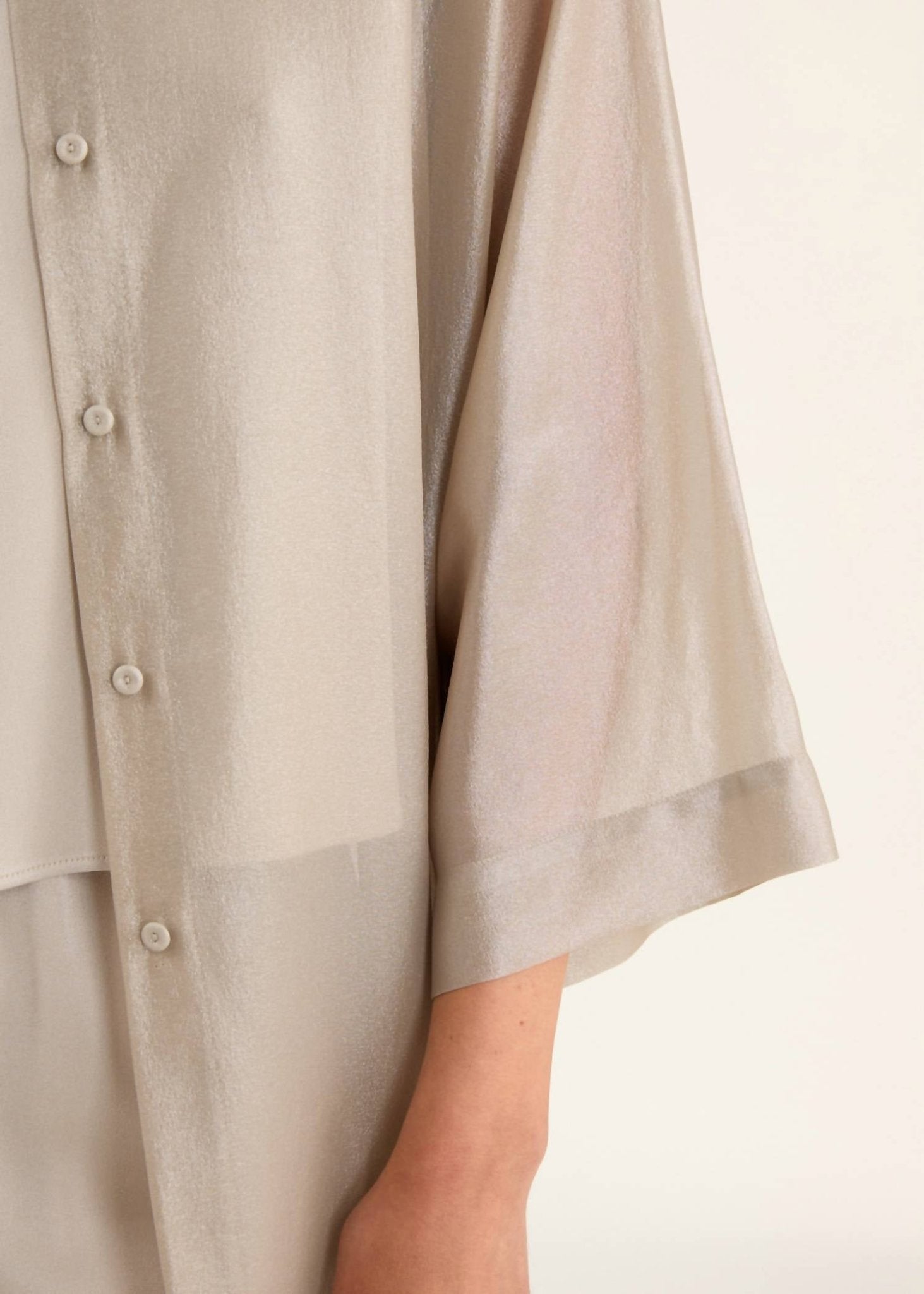 Rosso35 - Dust In Laminated Silk Georgette Duster - beige - clothing - dresses