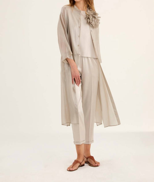 Rosso35 - Dust In Laminated Silk Georgette Duster - beige - clothing - dresses