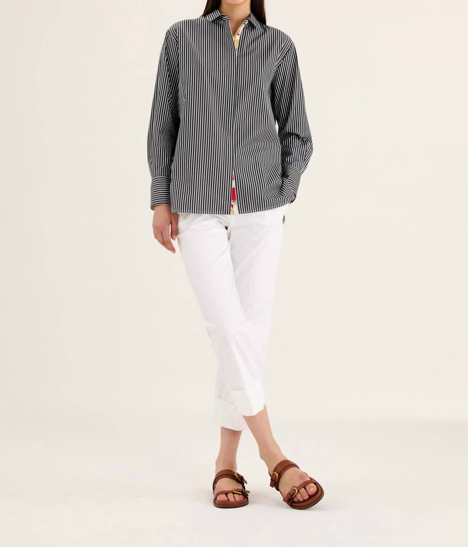 Rosso35 - Long Sleeve Shirt With Pleats In Printed Silk - black - button - down - shirts - clothing