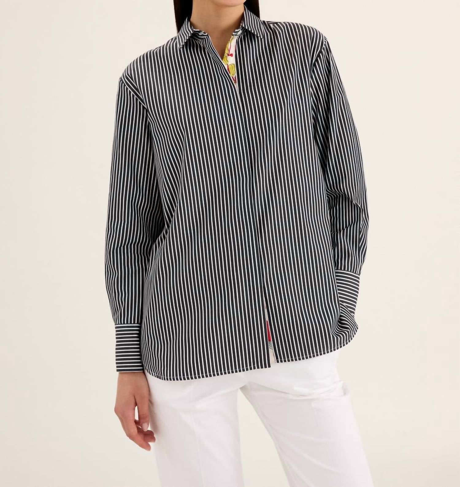 Rosso35 - Long Sleeve Shirt With Pleats In Printed Silk - black - button - down - shirts - clothing
