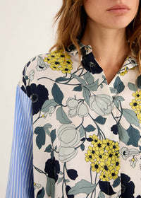 Rosso35 - Printed Silk Shirt Dress With Popeline Sleeves - blue - clothing - cotton