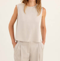 Rosso35 - Rosso Roundneck Sleeveless Top - beige - clothing - polyester