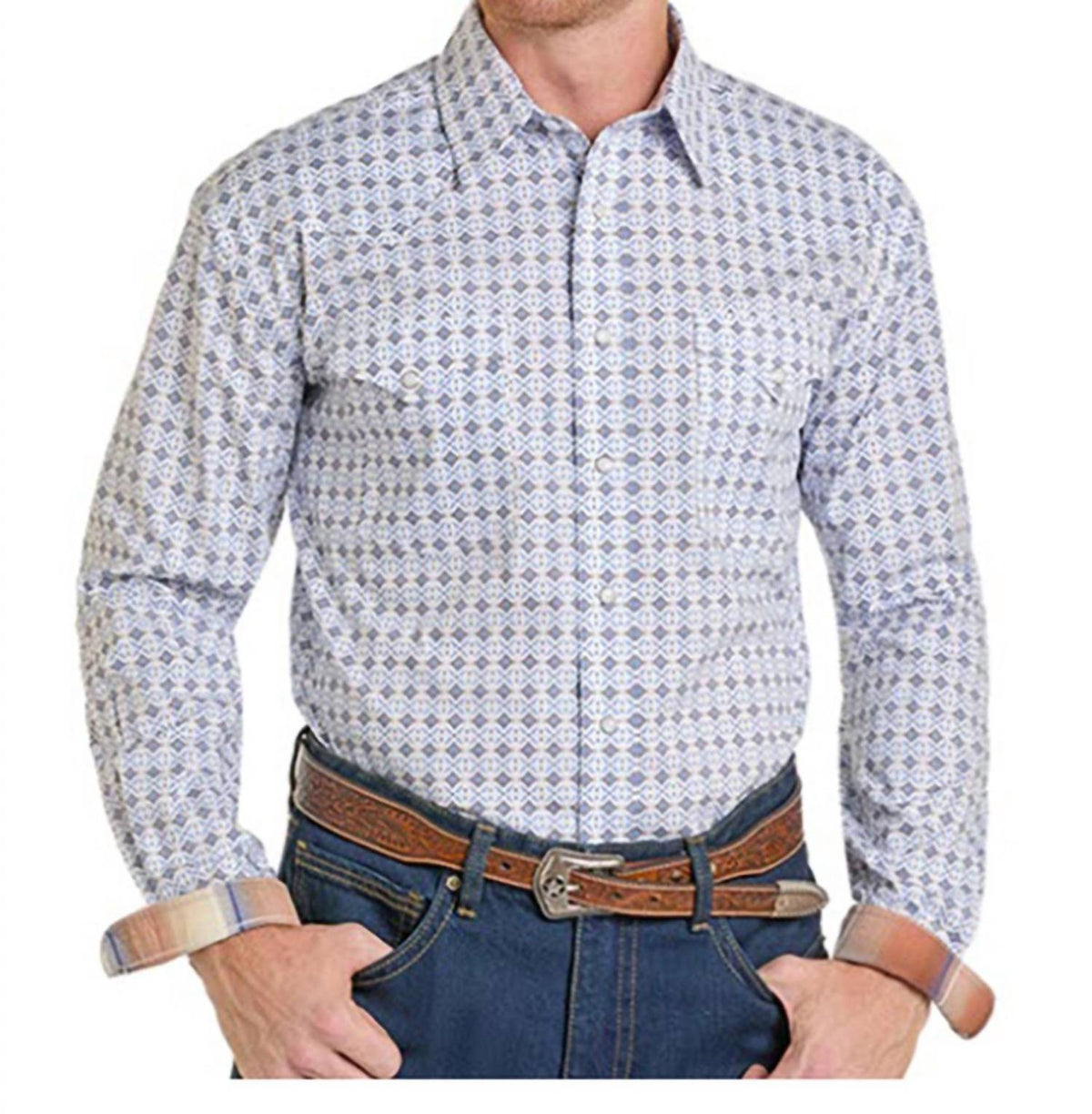 Rough Stock - Geometric Aztec Stretch Snap Shirt