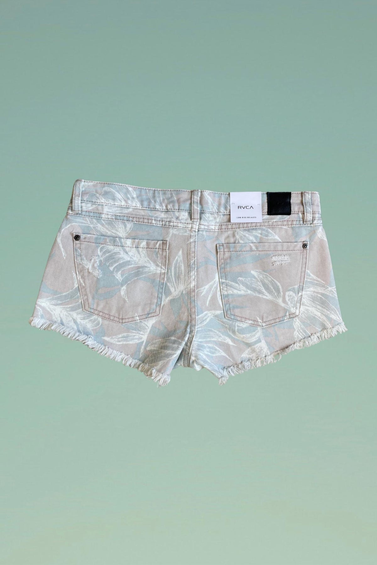 Rvca - Tropical Print Distressed Denim Shorts