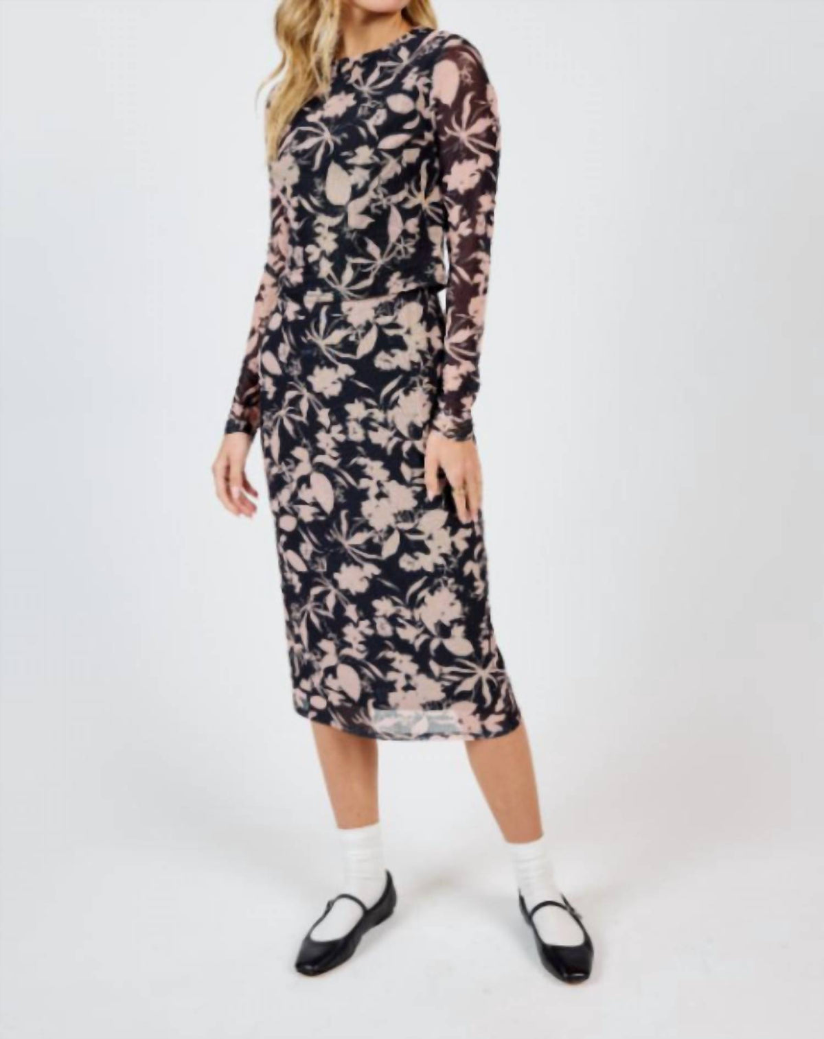 Sadie & Sage - Floral Mesh Midi Skirt