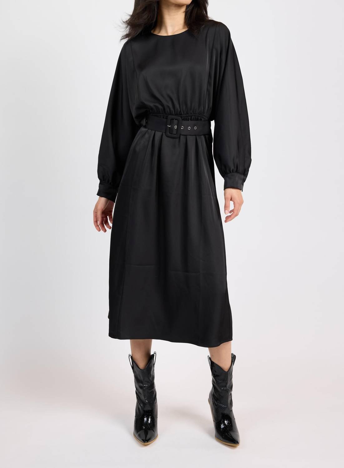 Sadie & Sage - Mood Boost Dolman Sleeve Belted Midi Dress - black - clothing - dresses