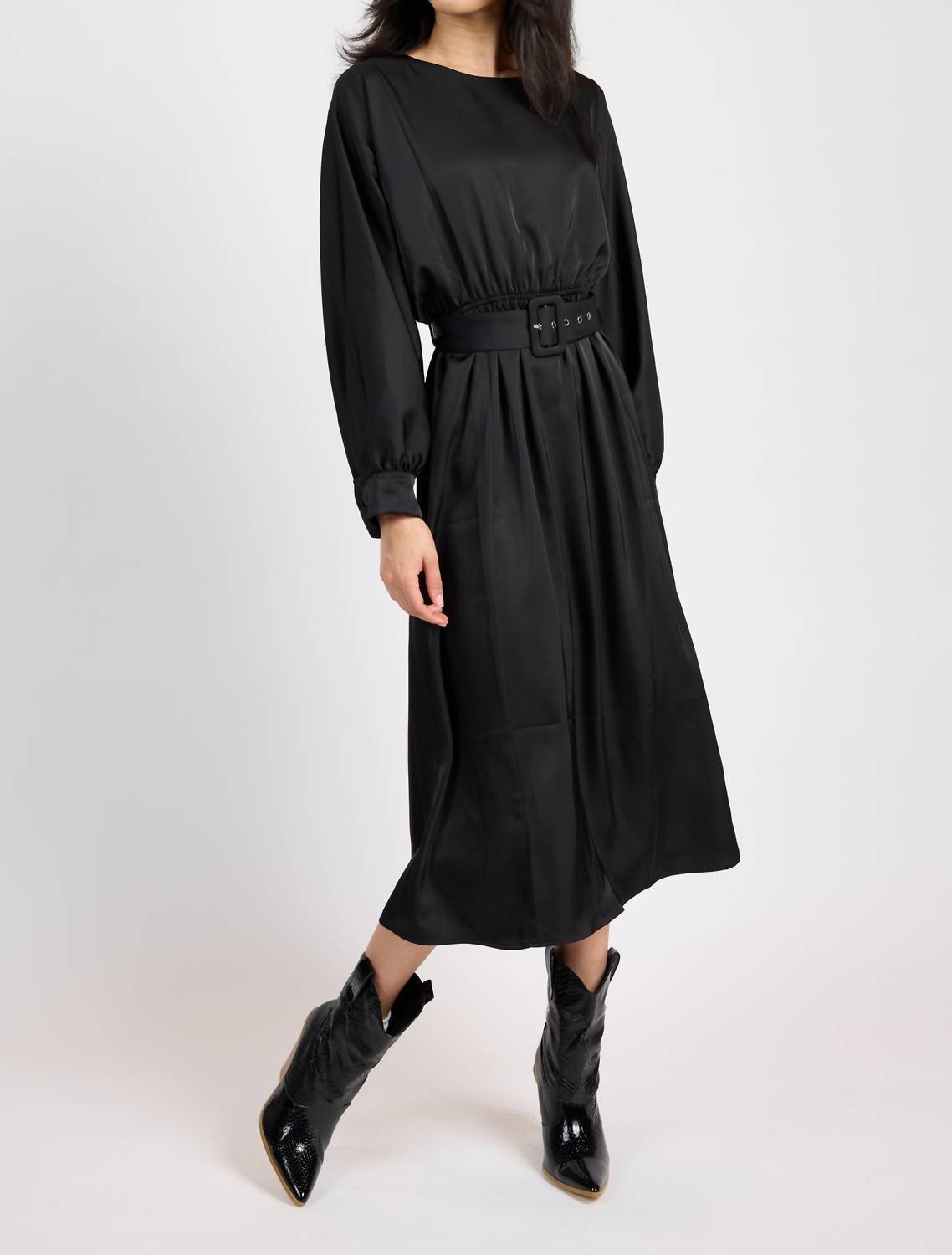 Sadie & Sage - Mood Boost Dolman Sleeve Belted Midi Dress - black - clothing - dresses