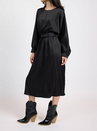 Sadie & Sage - Mood Boost Dolman Sleeve Belted Midi Dress - black - clothing - dresses