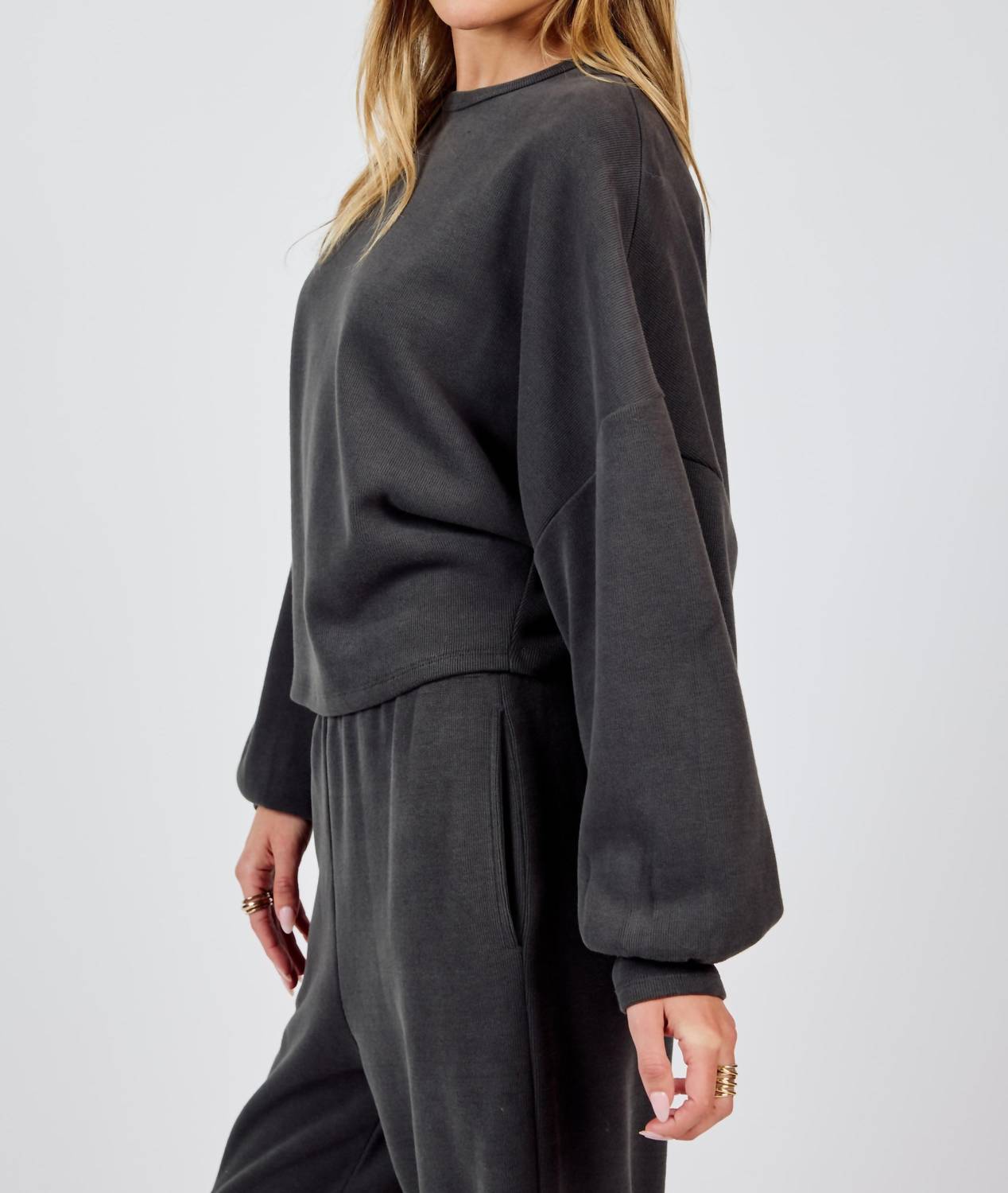 Sadie & Sage - Relaxed Stay Crewneck Knit Top - clothing - cotton - blend - grey