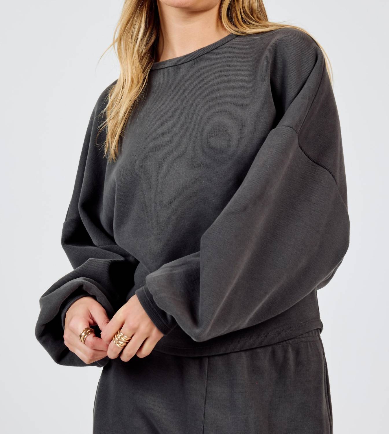 Sadie & Sage - Relaxed Stay Crewneck Knit Top - clothing - cotton - blend - grey