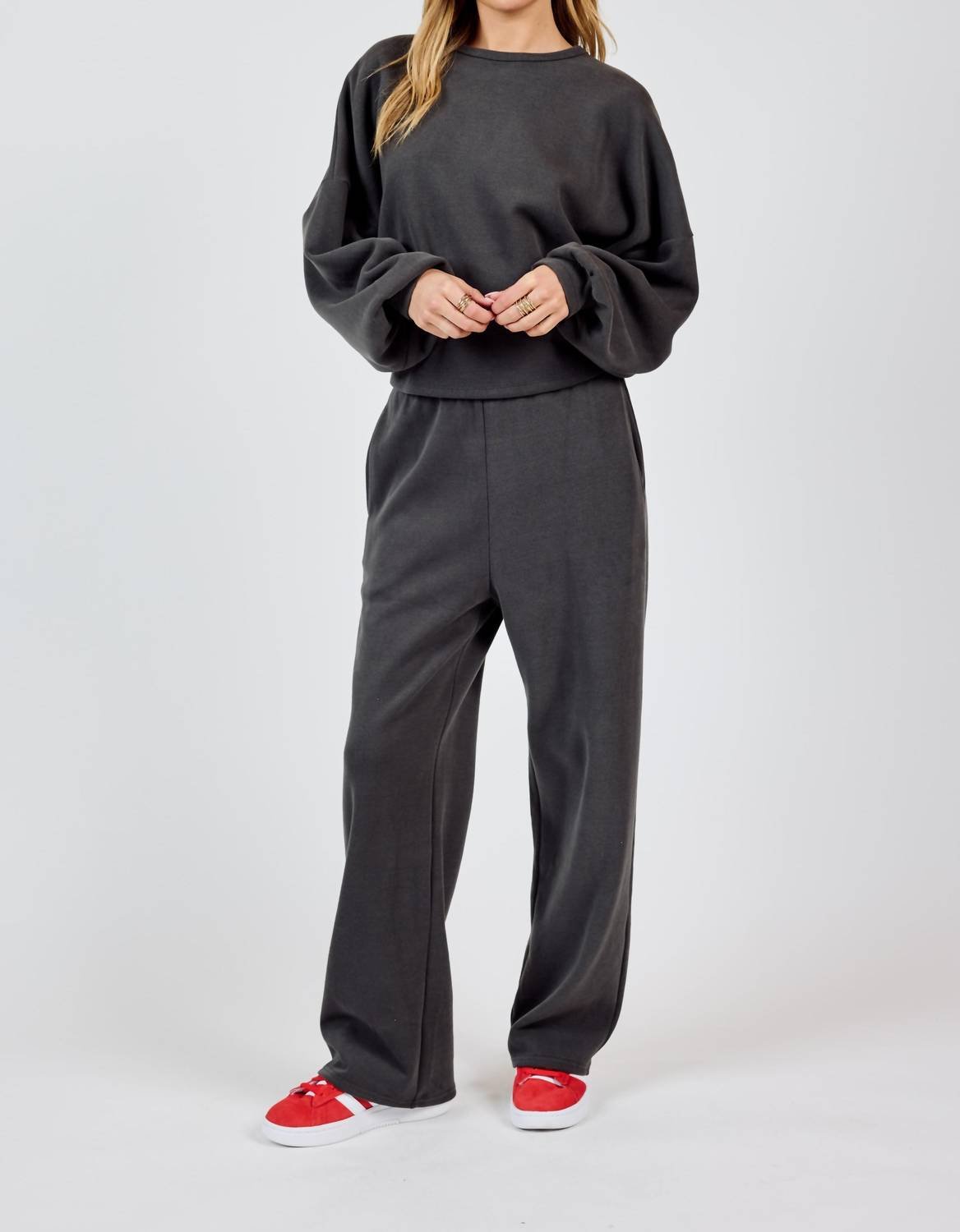 Sadie & Sage - Relaxed Stay Wide Leg Sweatpants - clothing - cotton - blend - grey