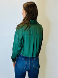 Sadie & Sage - Rory Front Button Long Sleeve Transitional Crop Top