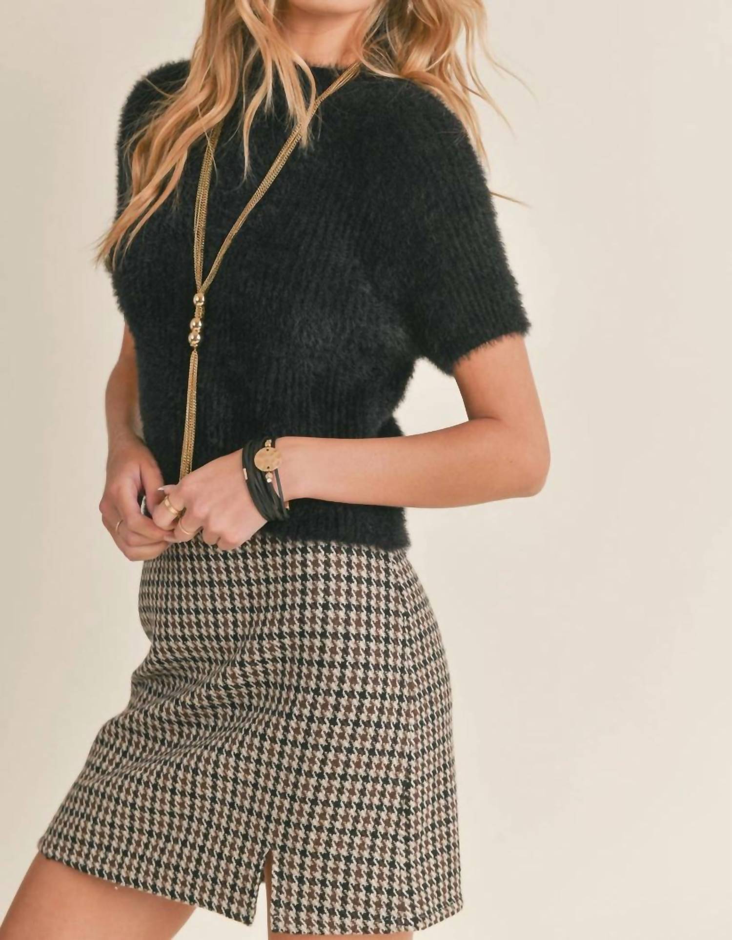 Sadie & Sage - Rudy Ribbed Short Sleeve Sweater - acrylic - black - clothing